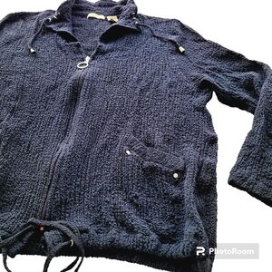 Joni B XL. Zip-up Jacket, Black Textured, Puckered Knit. Lightweight.